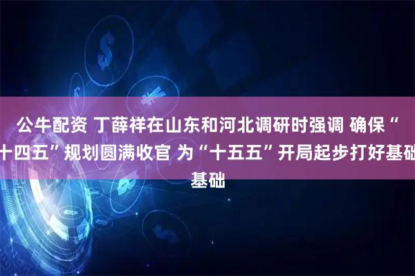 公牛配资 丁薛祥在山东和河北调研时强调 确保“十四五”规划圆满收官 为“十五五”开局起步打好基础